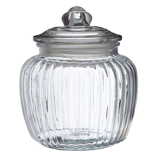 Vintage Style Glass Storage Ribbed Jar With Airtight Seal