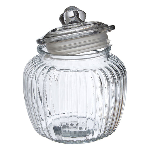 Vintage Style Glass Storage Ribbed Jar With Airtight Seal