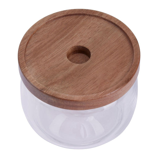 Glass storage jar with acacia wood lid