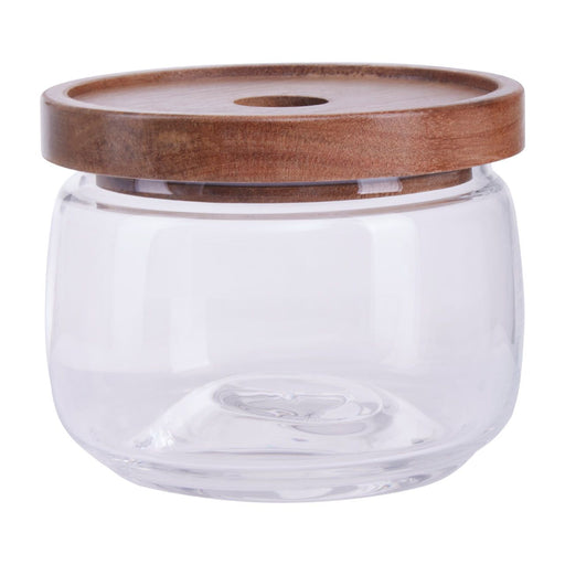 Glass storage jar with acacia wood lid