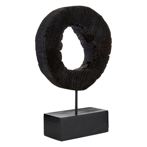 Black Mango Wood Sculpture on Stand with a jet black charred finish