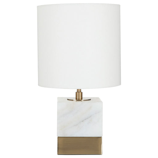 Marble based table lamp with brass accents