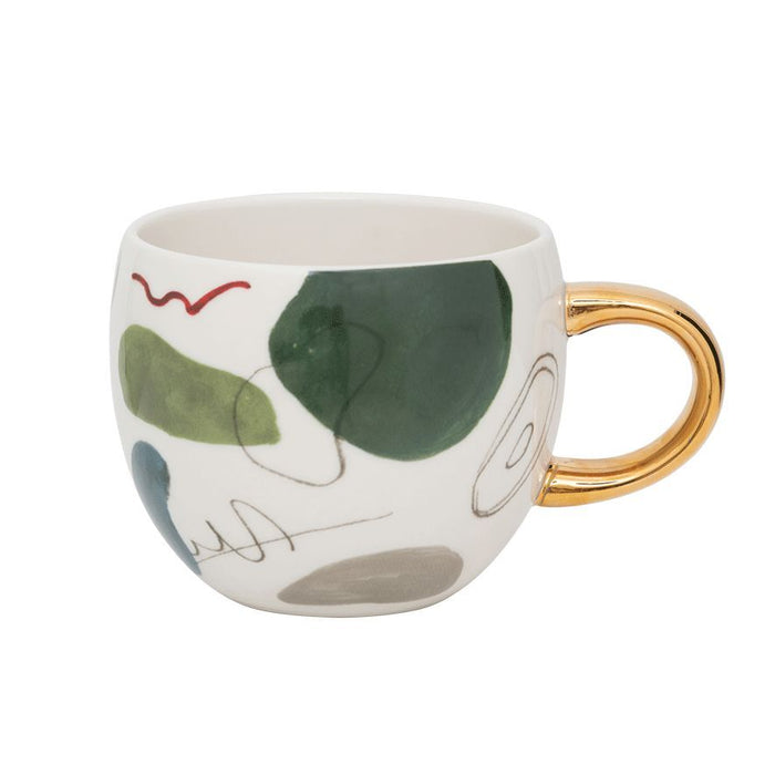Green And Gold Handled Patterned Mug