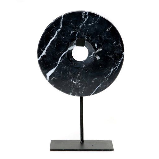 Black Marble Disc on Stand - Large