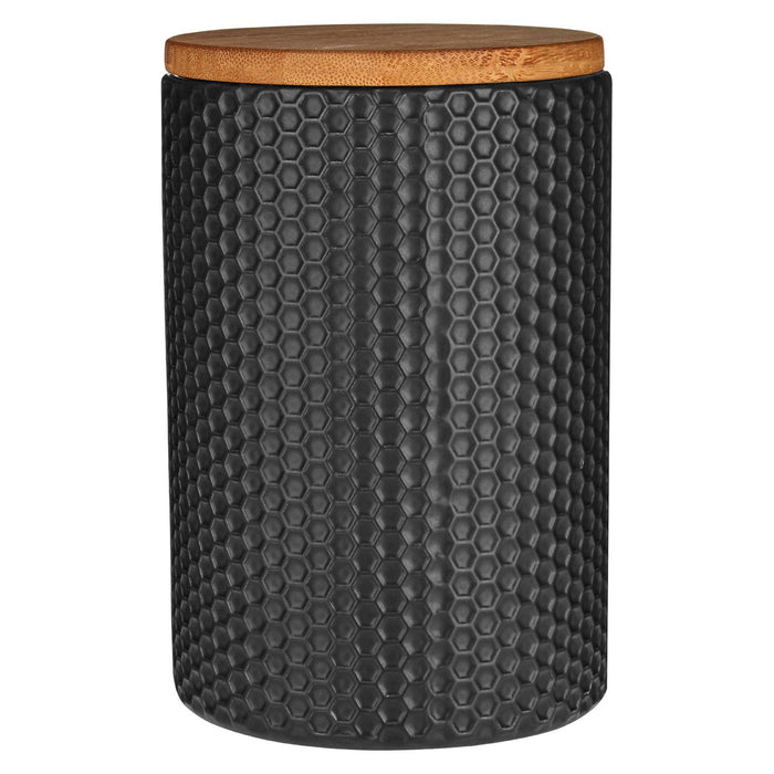 Hex Black Canister With Bamboo Lid
