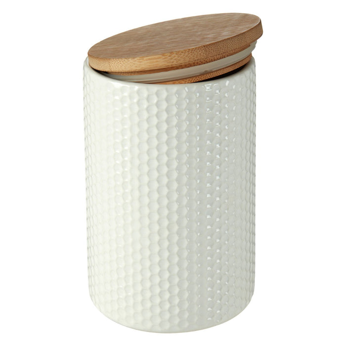 Hex White Canister With Bamboo Lid