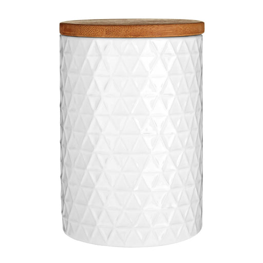 Geo White Canister With Bamboo Lid