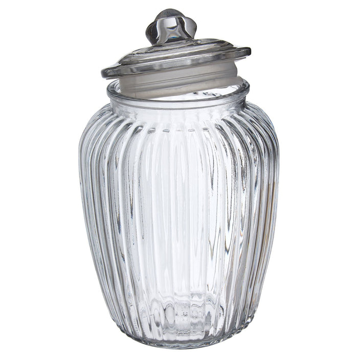 Vintage Style Glass Storage Ribbed Jar With Airtight Seal