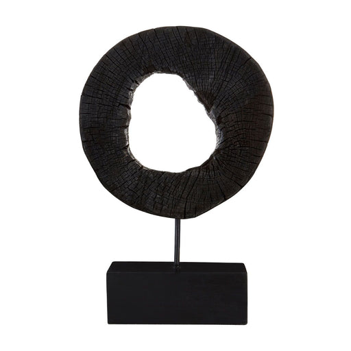 Black Mango Wood Sculpture on Stand with a jet black charred finish