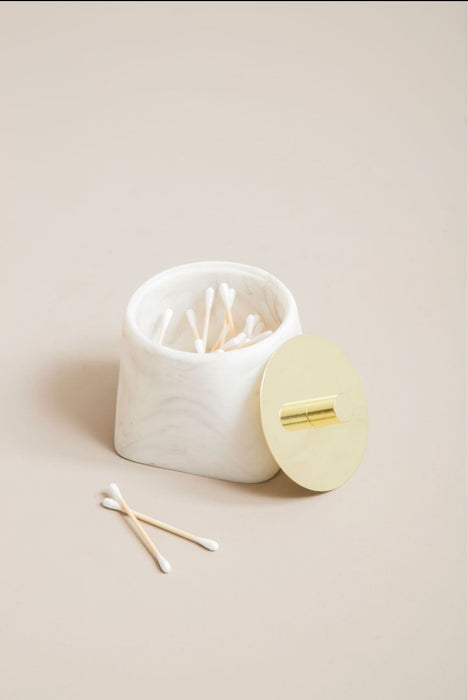 White Marble Cotton Jar With Gold Lid