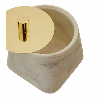 White Marble Cotton Jar With Gold Lid