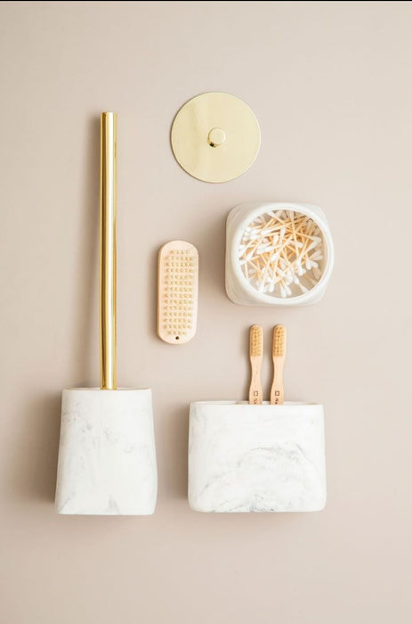 Marble Effect Toilet Brush With Gold Handle 