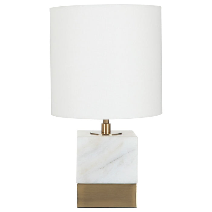Marble based table lamp with brass accents