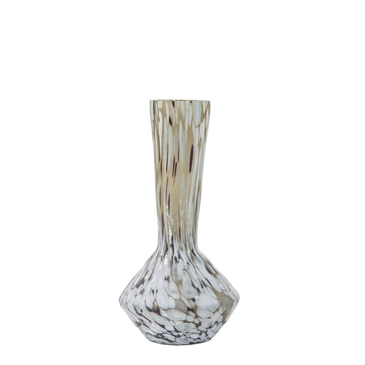 Manvi Vase - handblown glass hourglass vase with brown and white design
