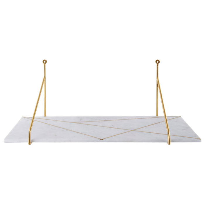 Mkono White Marble Shelf With Brass Inlays