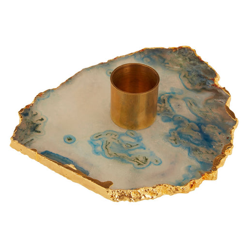 Agate blue and gold candle holders