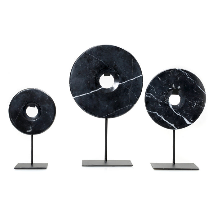 Black Marble Disc on Stand - Large