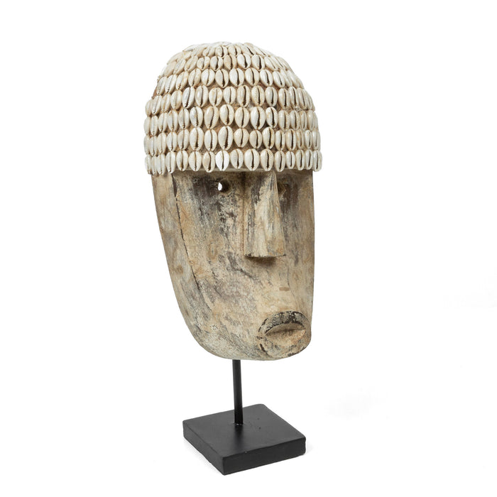 Cowrie Mask on Stand, ethical and bohemian home decor available in Medium & Large