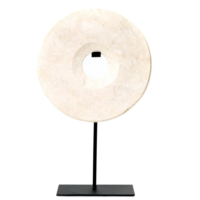 White Marble Disc on Stand - Medium
