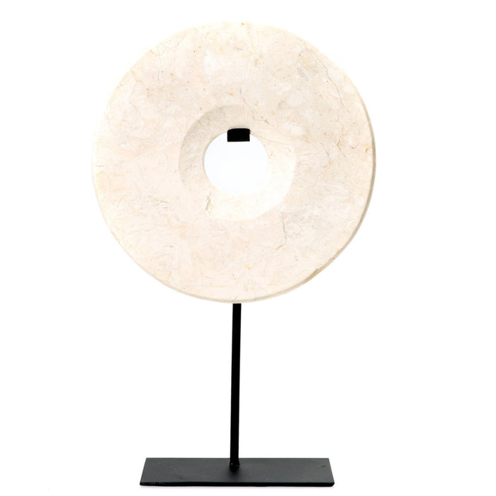 White Marble Disc on Stand - Small